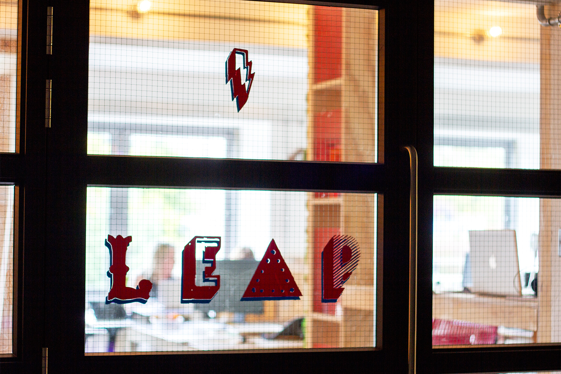 front door of leap design's new studio in old bakery studio, truro, cornwall