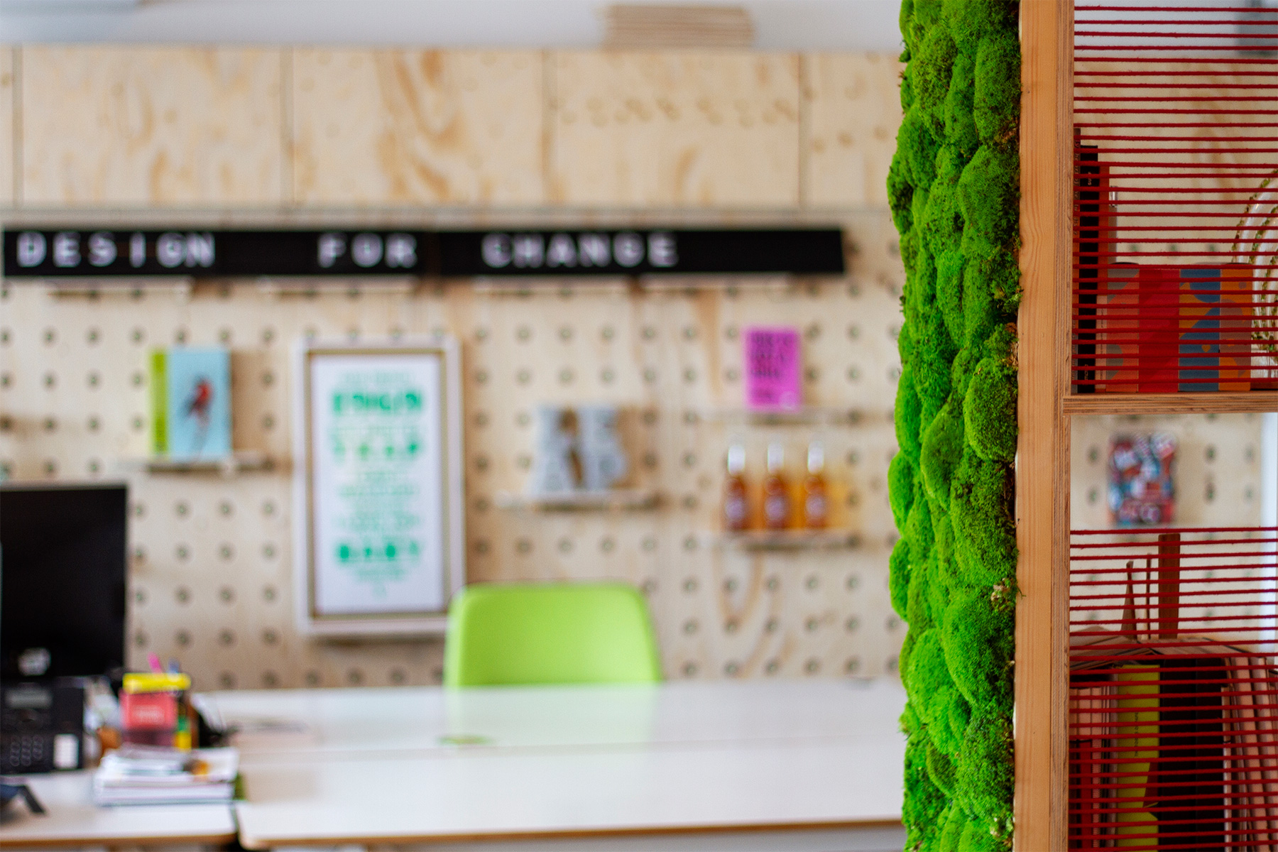 moss wall at leap design's eco studio in cornwall