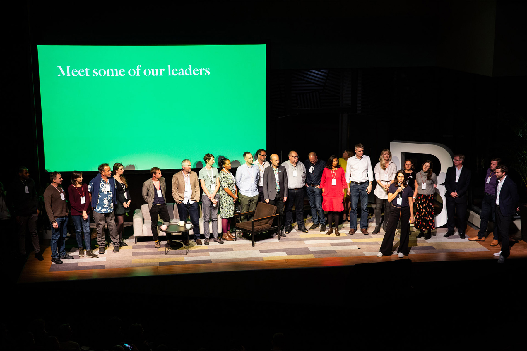 b leaders on stage at the b corp b inspired event in london, october 2019
