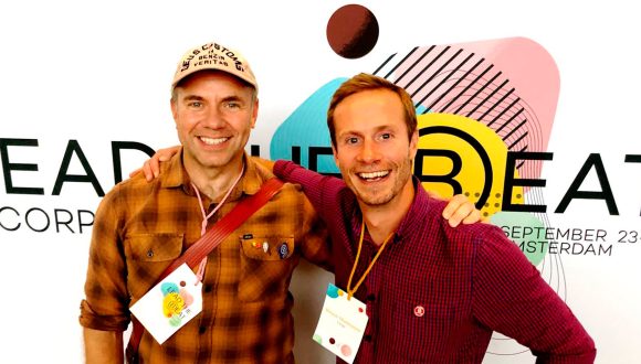 b corp design agency lap founder matt hocking and managing director simon thomason at b the beat in amsterdam