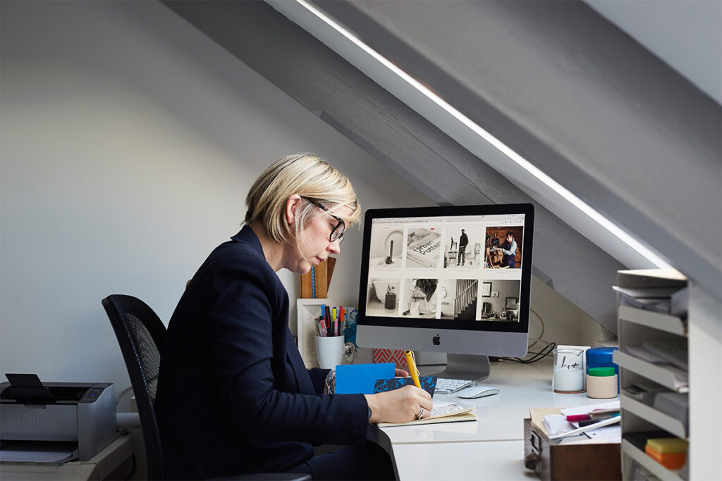 craft and sustainability writer katie tregidden working at her desk