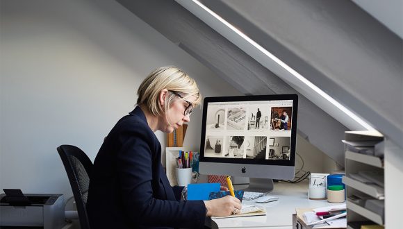 craft and sustainability writer katie tregidden working at her desk