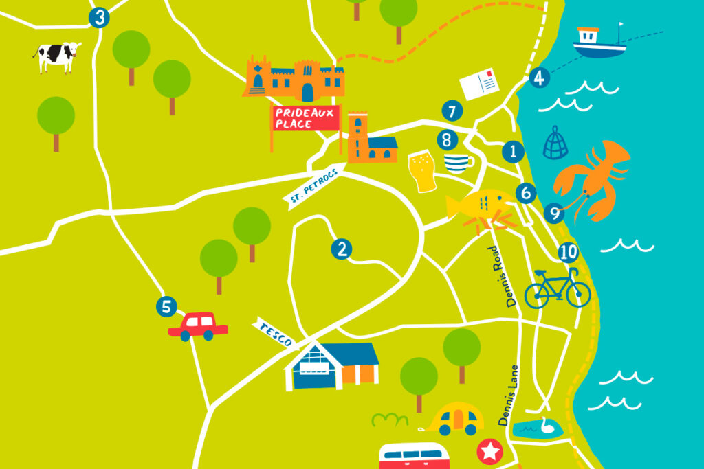 illustrated map of padstow for dennis cove campsite
