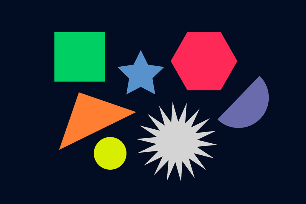 different shapes in different colours