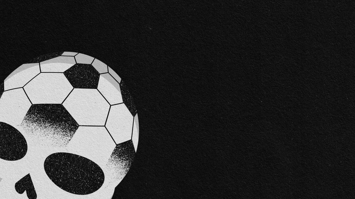 Football skull illustration commenting on the social washing around Qatar world cup