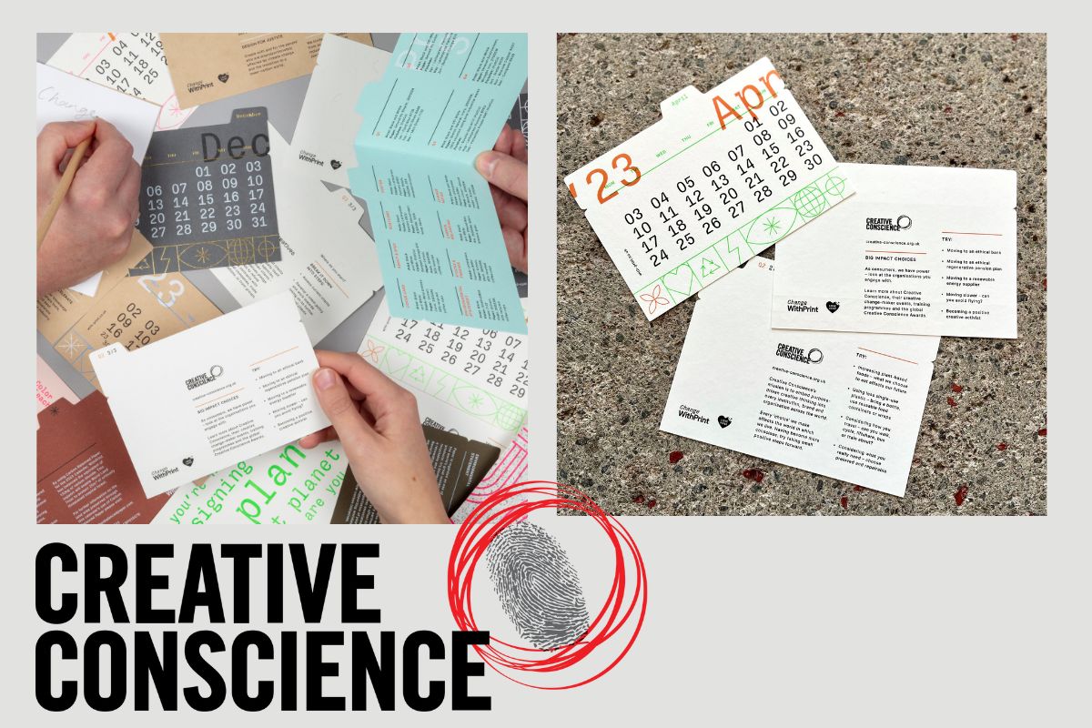 Creative Conscience logo and photo details of the Change WithPrint Calendar