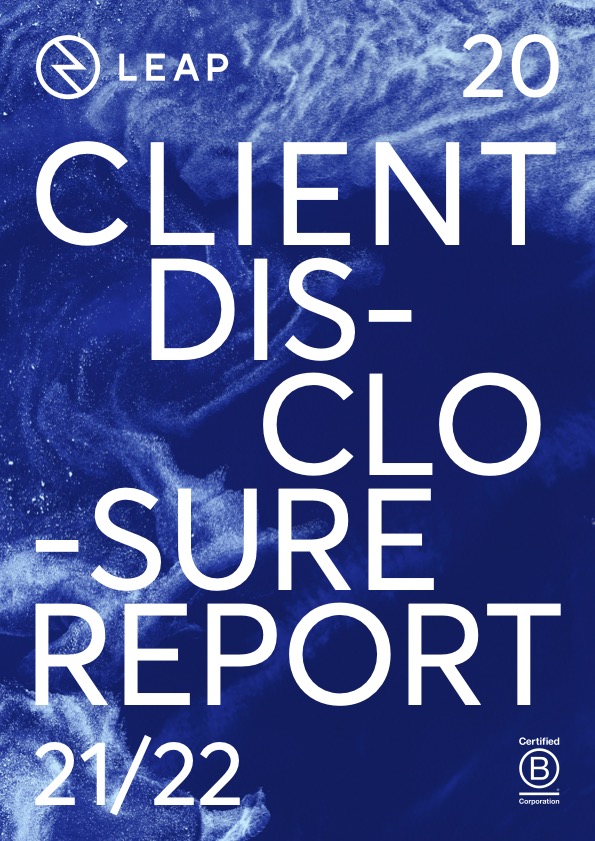 Front cover of the Leap client disclosure report 2021 to 2022