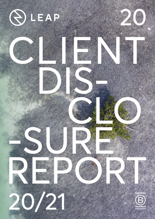 Front cover of the Leap client disclosure report 2020 to 2021