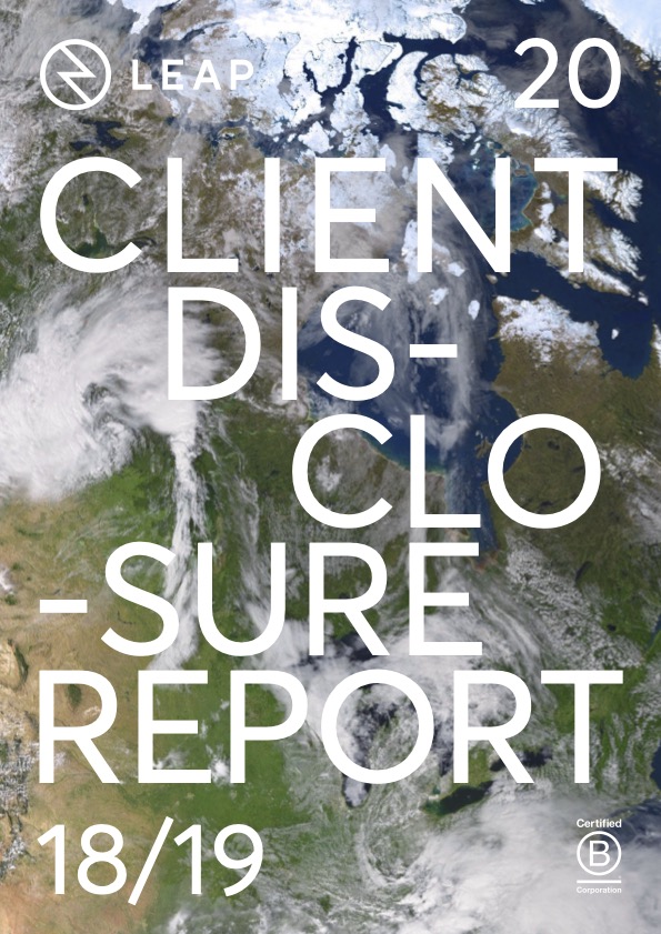 Front cover of the Leap client disclosure report 2019