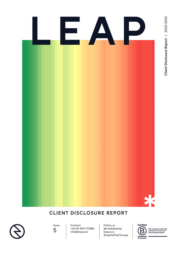 Front cover of the Leap client disclosure report 2023 to 2024