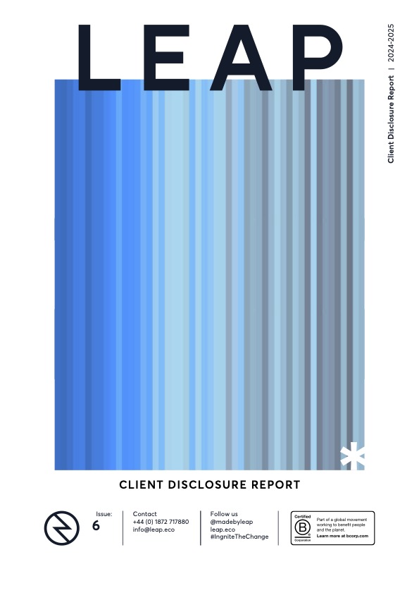 Front cover of the Leap client disclosure report 2024 to 2025