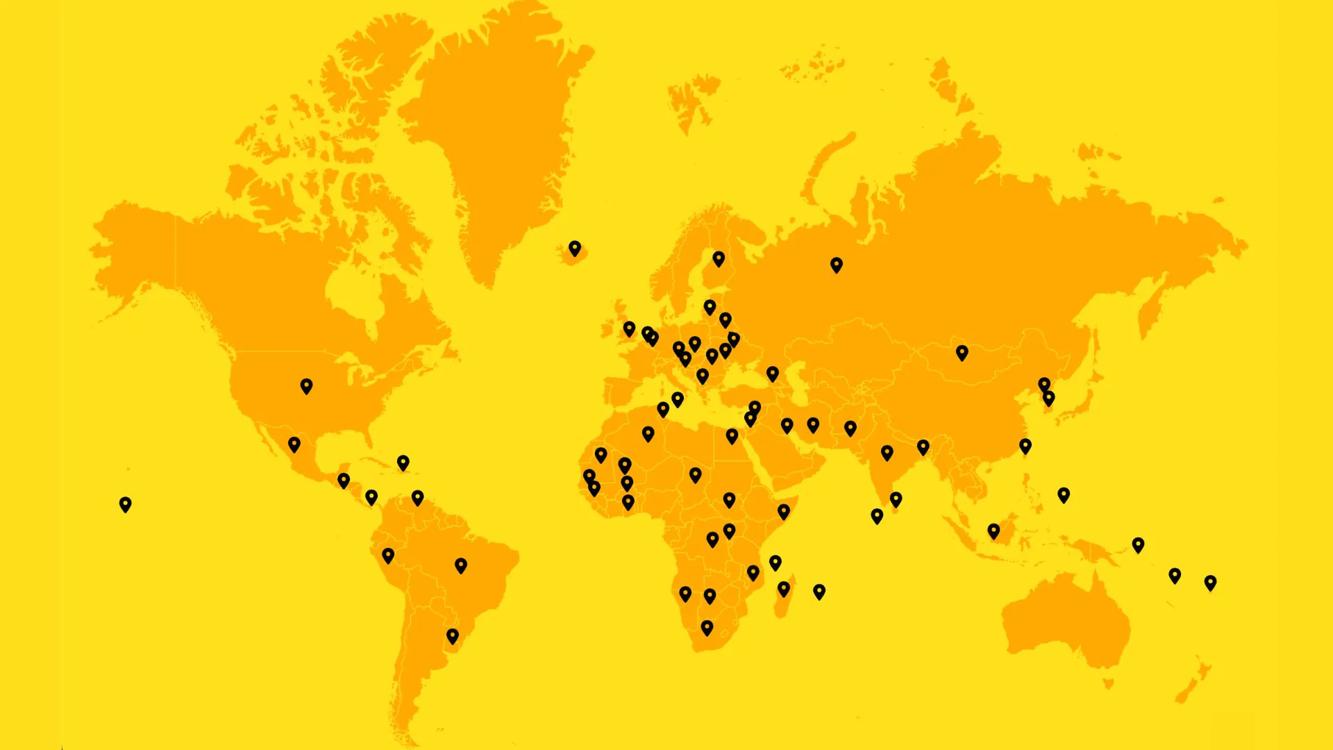 Year of elections, locations on yellow world map