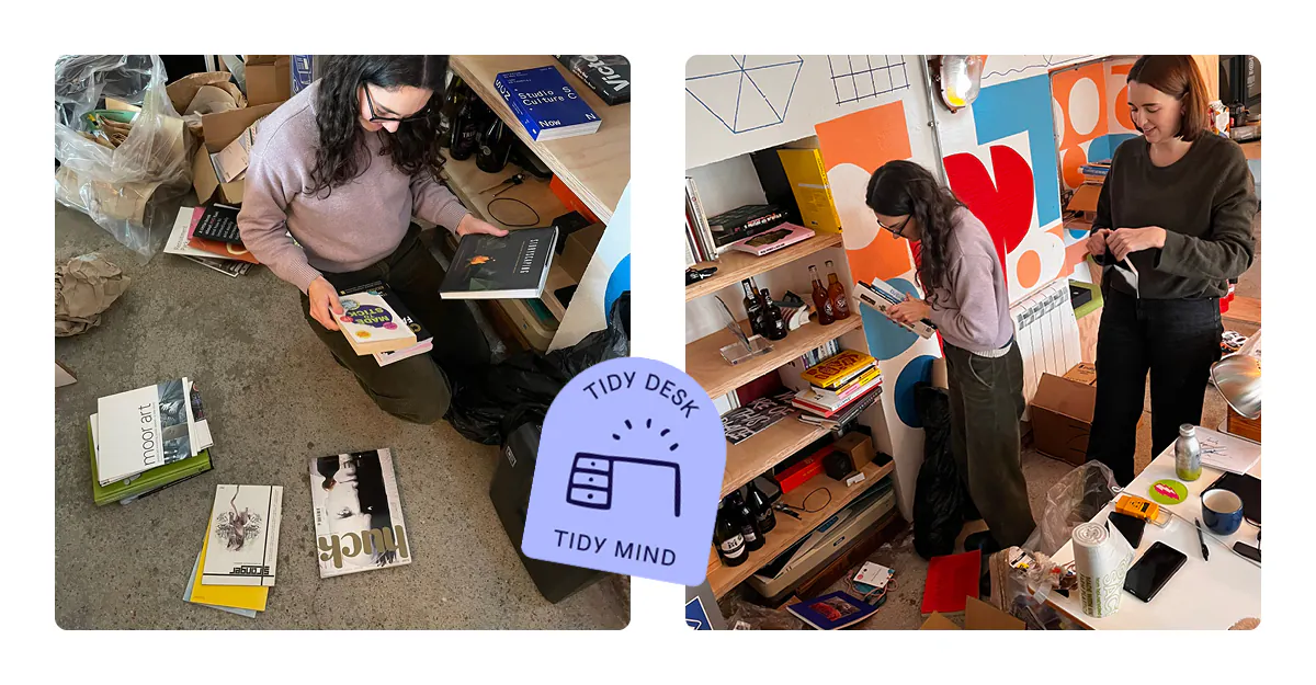 people cleaning and sorting books in an offfice