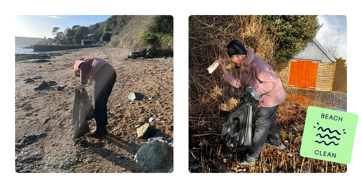 beach cleaning on a sunny pebbly beach